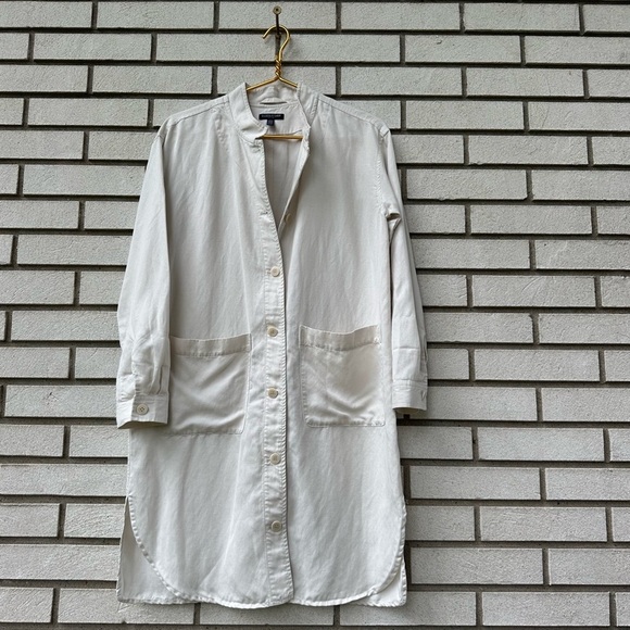 Eileen Fisher Petite Shirt Dress Jacket PS Linen Blend White Tunic Button Pocket - Picture 1 of 10